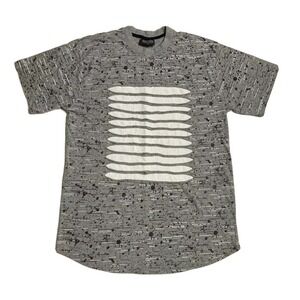 King Maker Mens T Shirt Size L Gray Black Geoemetric Decorative Sewing Heathered
